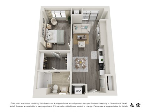 Floor plan for 1 bed, 1 bath, 668 sqft
